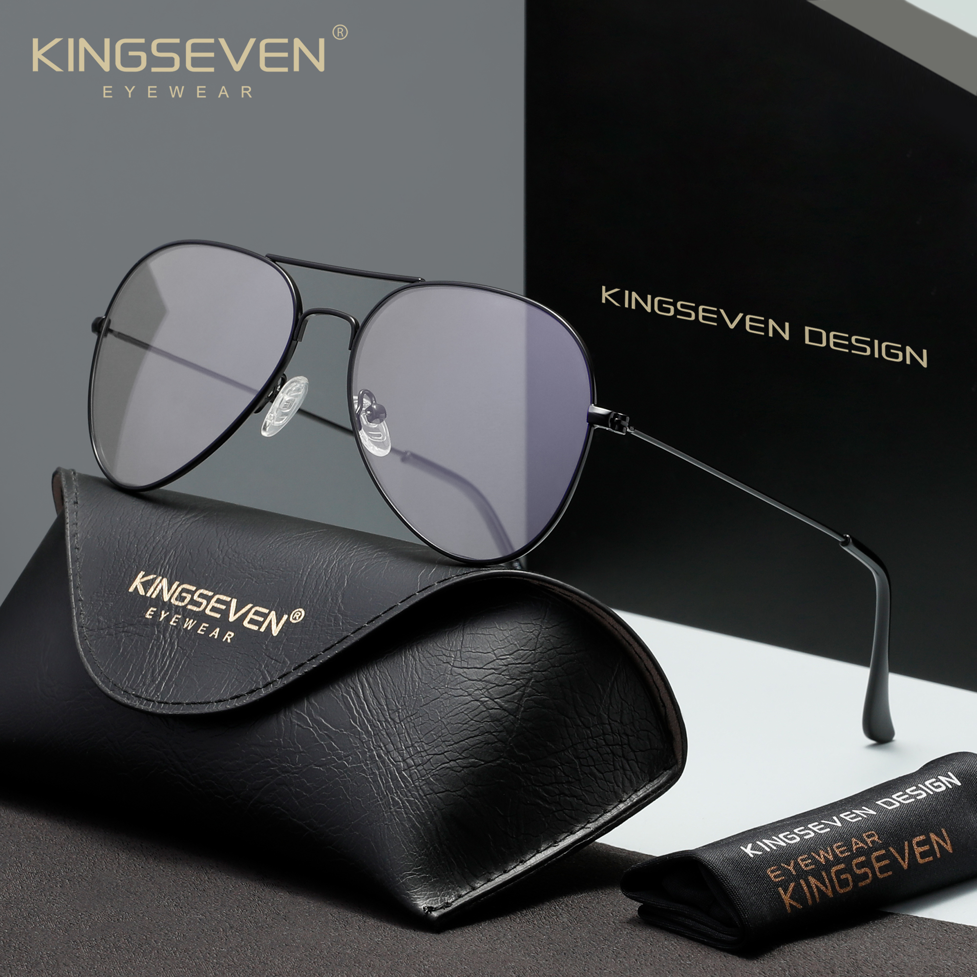 KINGSEVEN – lunettes unisexes de style pilote, bloquant la lumière bleue, classiques, originales, à verres transparents, pour la protection des yeux des étudiants