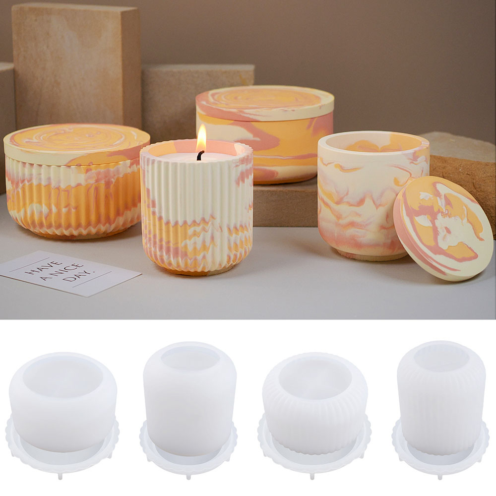 Molde de vela listrado redondo, molde de silicone, faça você mesmo, caixa de armazenamento artesanal, suporte de caneta, vaso de cimento de gesso, moldes de fundição, decoração de casa