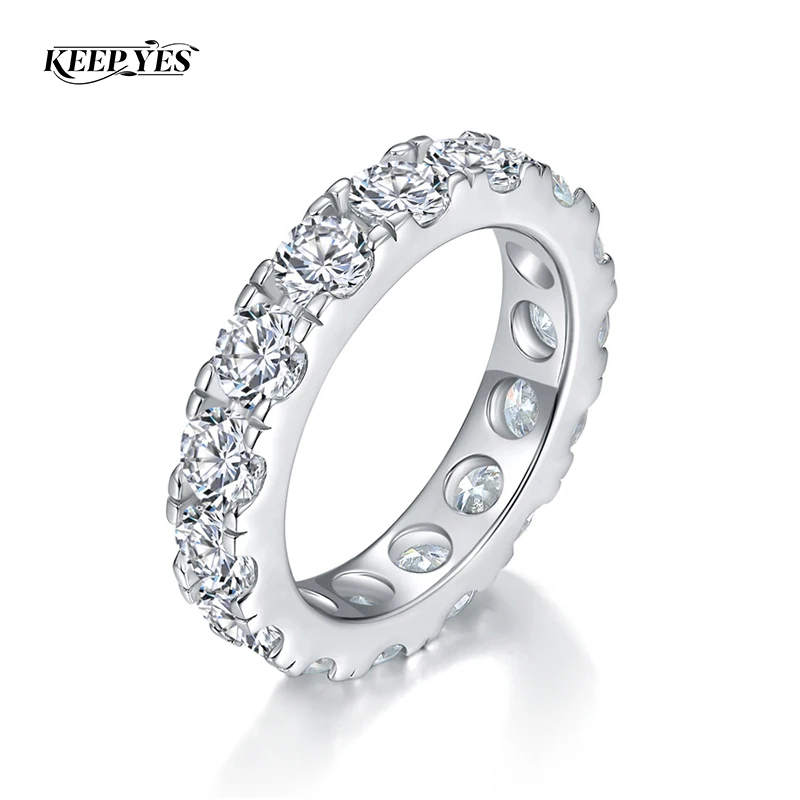 KEEP YES 925 Sterling Zilver Ronde Slijpvorm 4.0mm Volledige Moissanite Ring voor Meisjes Witgouden Geïmpregneerde Trouwring Cocktail Fijne Sieraden