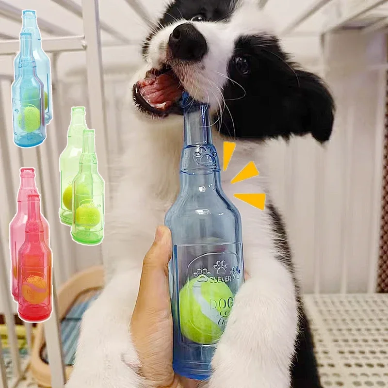 ペットの噛むおもちゃ TPR 噛みつきにくいビール瓶 テニスボール付き おもちゃ 子犬の歯ぎしり犬 噛むきしむインタラクティブおもちゃ