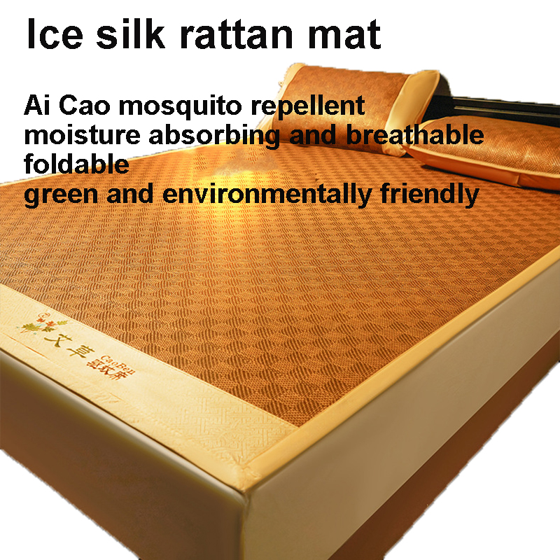 Estera refrescante para dormir de verano, estera de vid repelente de mosquitos Artemisia Natural, cama plegable transpirable, funda de almohada de regalo para viajes y acampada