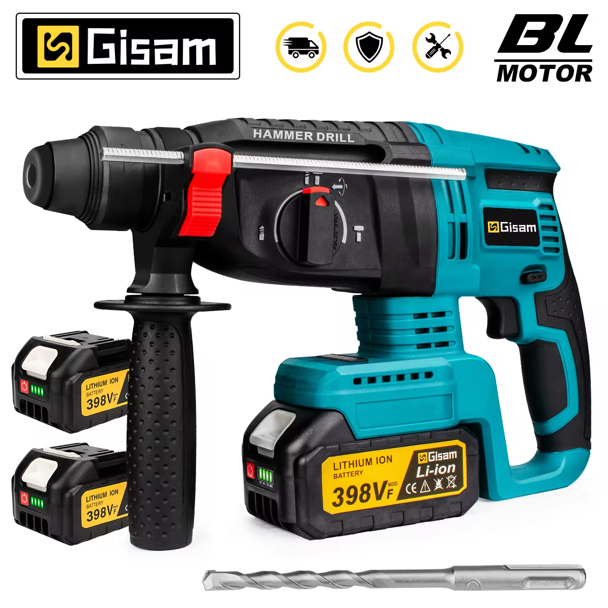 GΣ 26 mm bürstenloser elektrischer Bohrhammer, multifunktionales Akku-Bohrhammer-Schlagbohrwerkzeug für Makita 18 V Akku-Stift