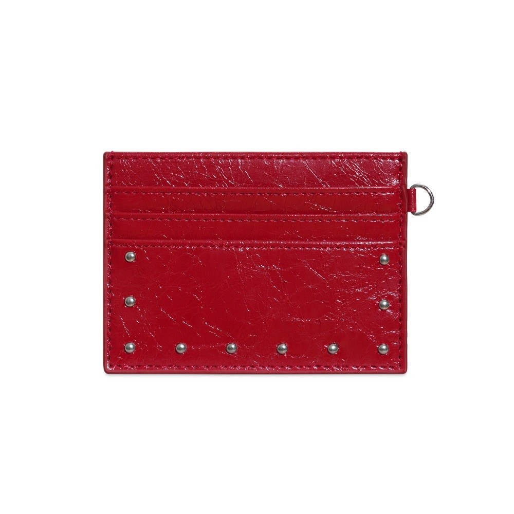 Elegant Ultra Thin Cracked Leather Card Wallet Mini Size PU Rivet Card Holder Solid Color Multiple Slots Coin Purse Travel