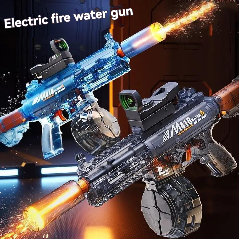 ปืนฉีดน้ำไฟฟ้าสำหรับเด็ก รุ่น 2026 Explosion Flash M416 ยิงต่อเนื่อง พร้อมระบบกลับกระบอก ของเล่นฉีดน้ำกลางแจ้ง