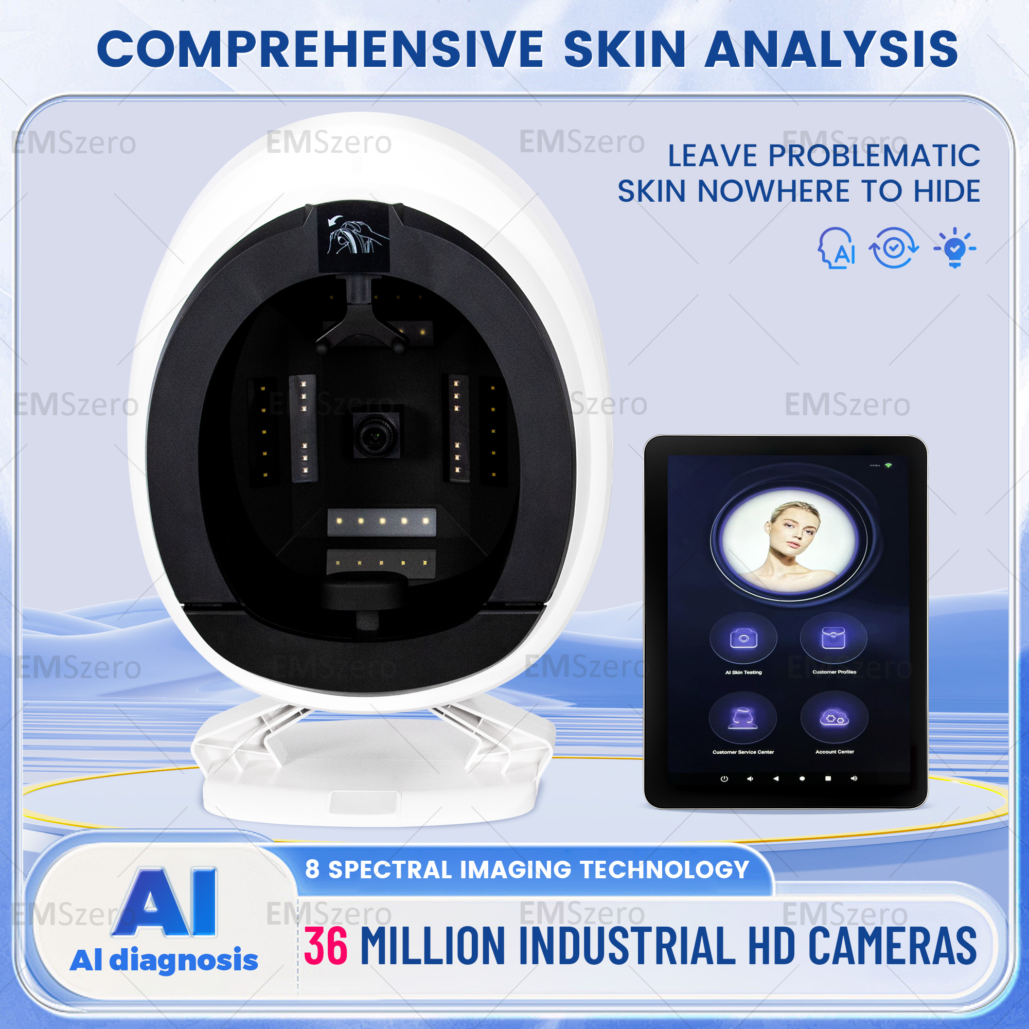 AISIA Q1 3D AI Gezichtshuidanalysator Detectie Huidprobleemdiagnose 8-spectrum Professionele analyse Schoonheidssalonapparatuur
