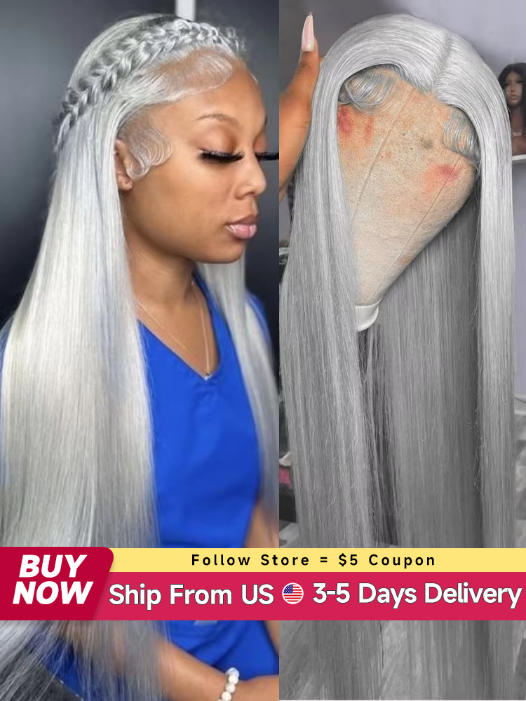 Parrucche anteriori in pizzo dritto grigio argento 13x6 per capelli umani pre pizzicate 613 parrucche frontali bionde dell'onda del corpo per le donne parrucche brasiliane dei capelli