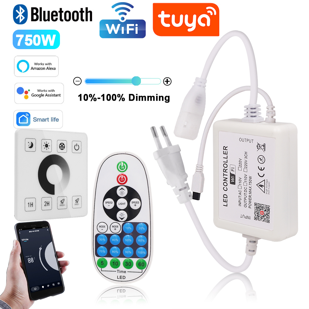 LED Dimmer Parete Touch Remoto Bluetooth Tuya Smart Wifi Controller per 8mm PCB 110 V/220 V 288 LED/m COB Luce di Striscia Supporto Alexa