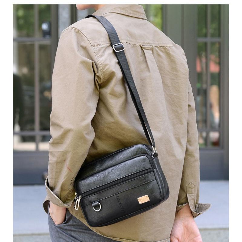 Bolsa de couro masculina, bolsa transversal de ombro, bolsa de grande capacidade, multifuncional, para trabalho