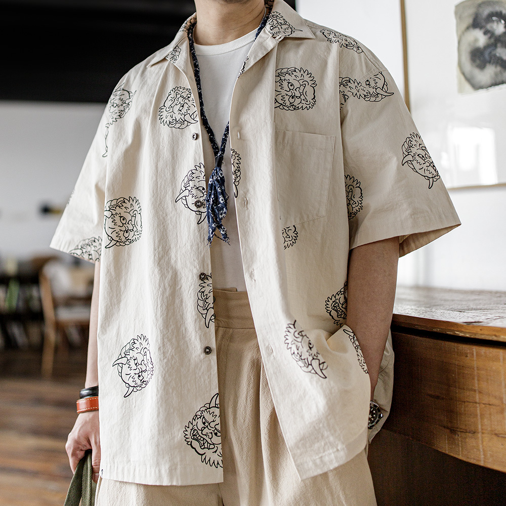 Maden-Camisas japonesas masculinas com estampa vintage de linho, 100% algodão, camisa solta de manga curta, tops verão, 2023