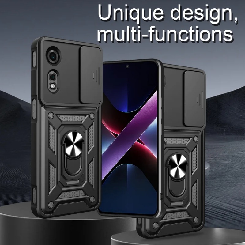 Magnetyczny metalowy pierścień uchwyt na telefon ZTE Blade A75 A55 A35 Nubia Focus Neo 3 Neo2 z przesuwaną osłoną obiektywu, odporne na wstrząsy, pancerne, twarde etui