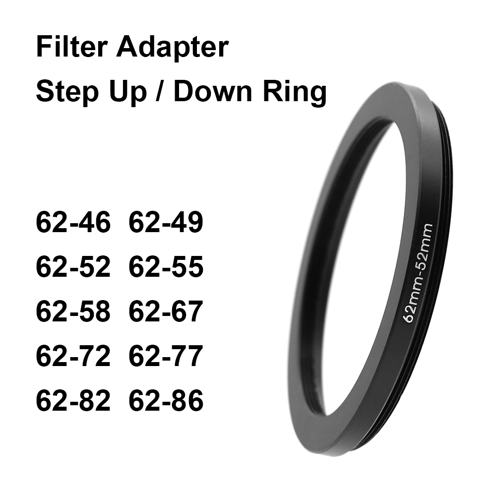 Anneau adaptateur de filtre d'objectif d'appareil photo, anneau élévateur ou bas en métal pour objectif 62mm-46 49 52 55 58 67 72 77 82 86mm UV ND CPL