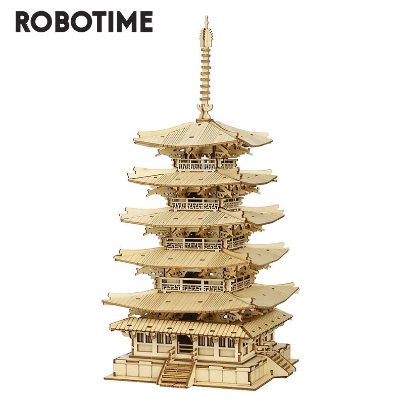 Robotime Rolife 275 stücke DIY 3D Fünf-artig Pagode Holz Puzzle Spiel Montage Konstruktor Spielzeug Geschenk für Kinder Teen erwachsene TGN02