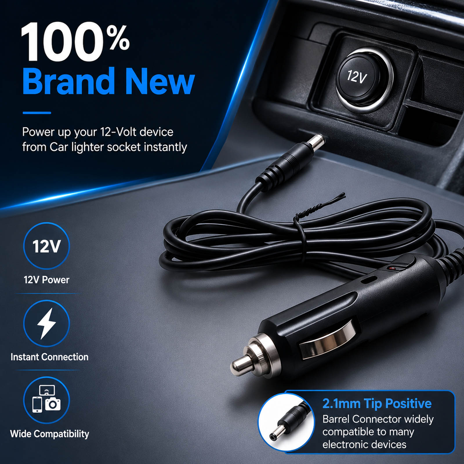 Portable 12V Car Cigarette Lighter Plug Power Suppy Cord Cable With DC 5.5mm*2.1mm Connector For Car Charger Extension Cable Hot