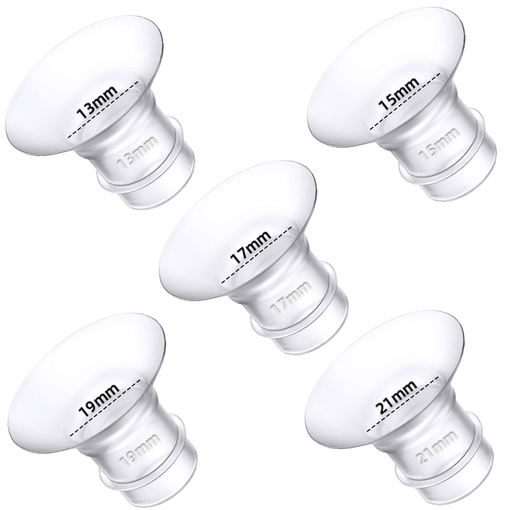 Inserções de funil para bomba tira-leite, 13/15/17/19/21mm, plug-in, conversor de tamanho de calibre diferente, adaptador de buzina de mamilo pequeno