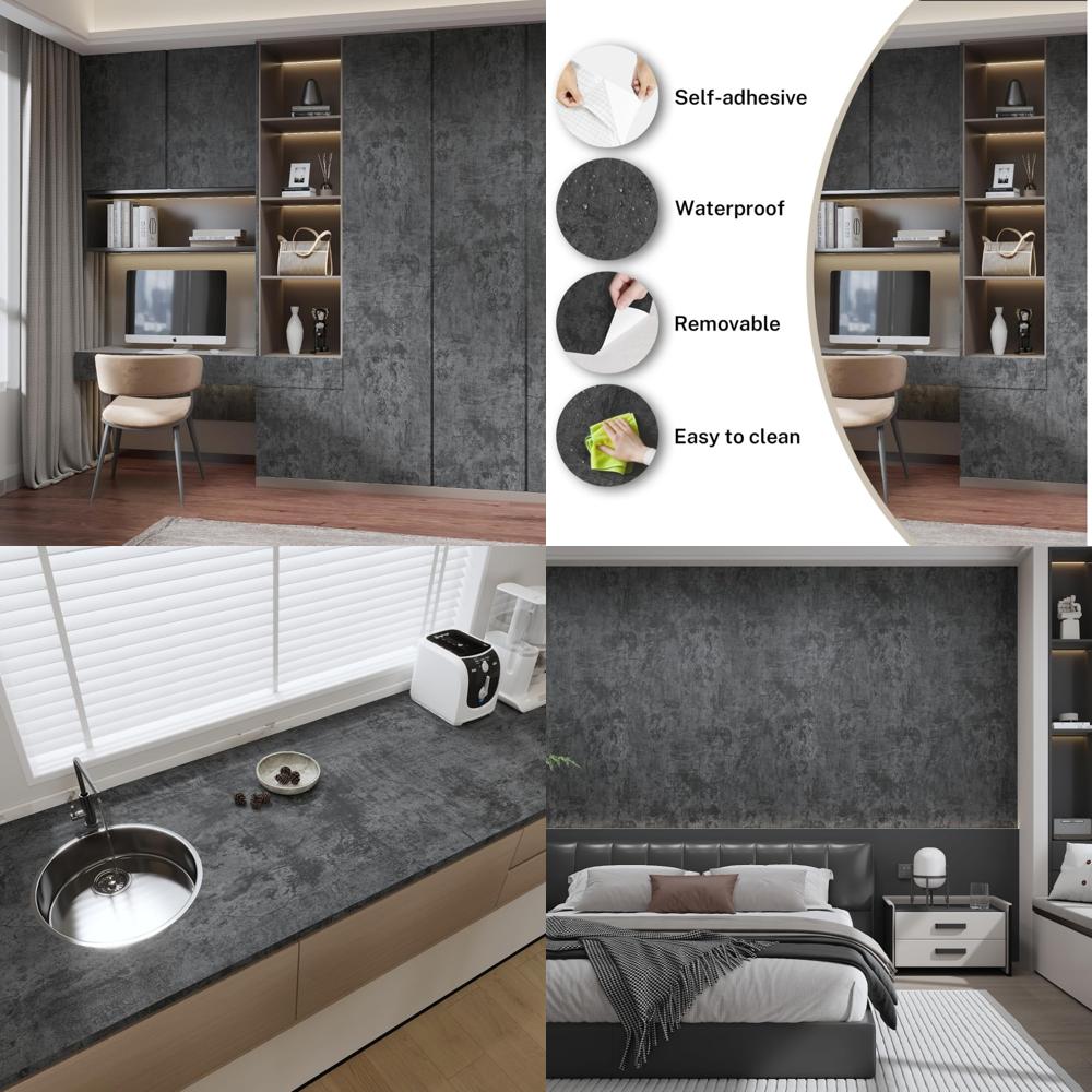 3D Effect Grey Concrete Removable Waterproof Matte Contact Paper for Walls and Surfaces, Peel and Stick Easy Installation