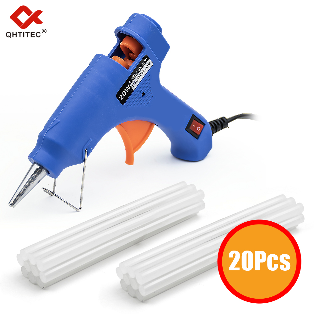 Pistolet à colle chaude JCD 20W, mini pistolet industriel domestique, outil de réparation électrique à température réglable avec 20 bâtonnets de colle de 7 mm