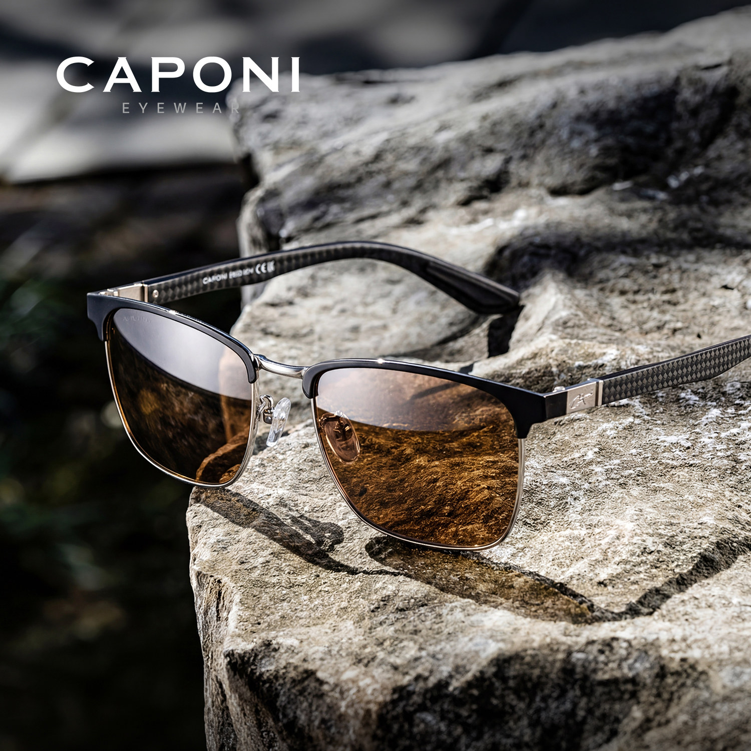 CAPONI Neue Nachtsicht Männer Sonnenbrille Nacht Fahren Carbon Faser Gelb Sonnenbrille Mode Photochrome Braun Brillen BSYS36403
