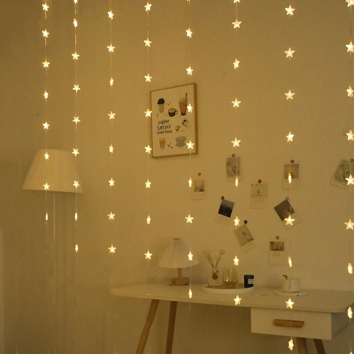 Rideau lumineux en forme d'étoile, 72LED, lampe suspendue en forme d'étoile de conte de fées, parfaite pour la chambre à coucher, le mur, la cour, la décoration de fête de mariage, 1 pièce