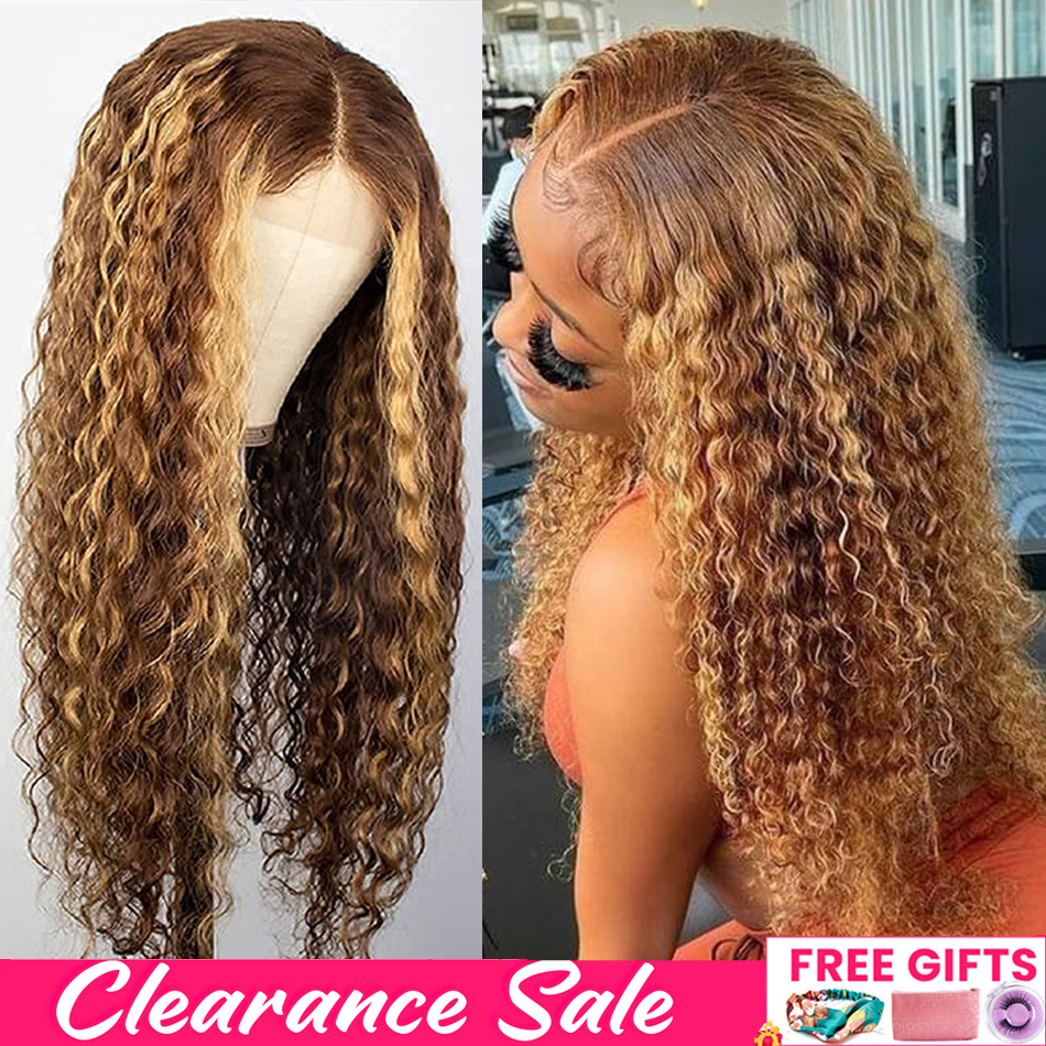 Pelucas de cabello humano con frente de encaje rizado resaltado 13x4 para mujeres peluca Frontal de onda profunda rubia miel brasileña peluca de color de encaje 13x6 HD