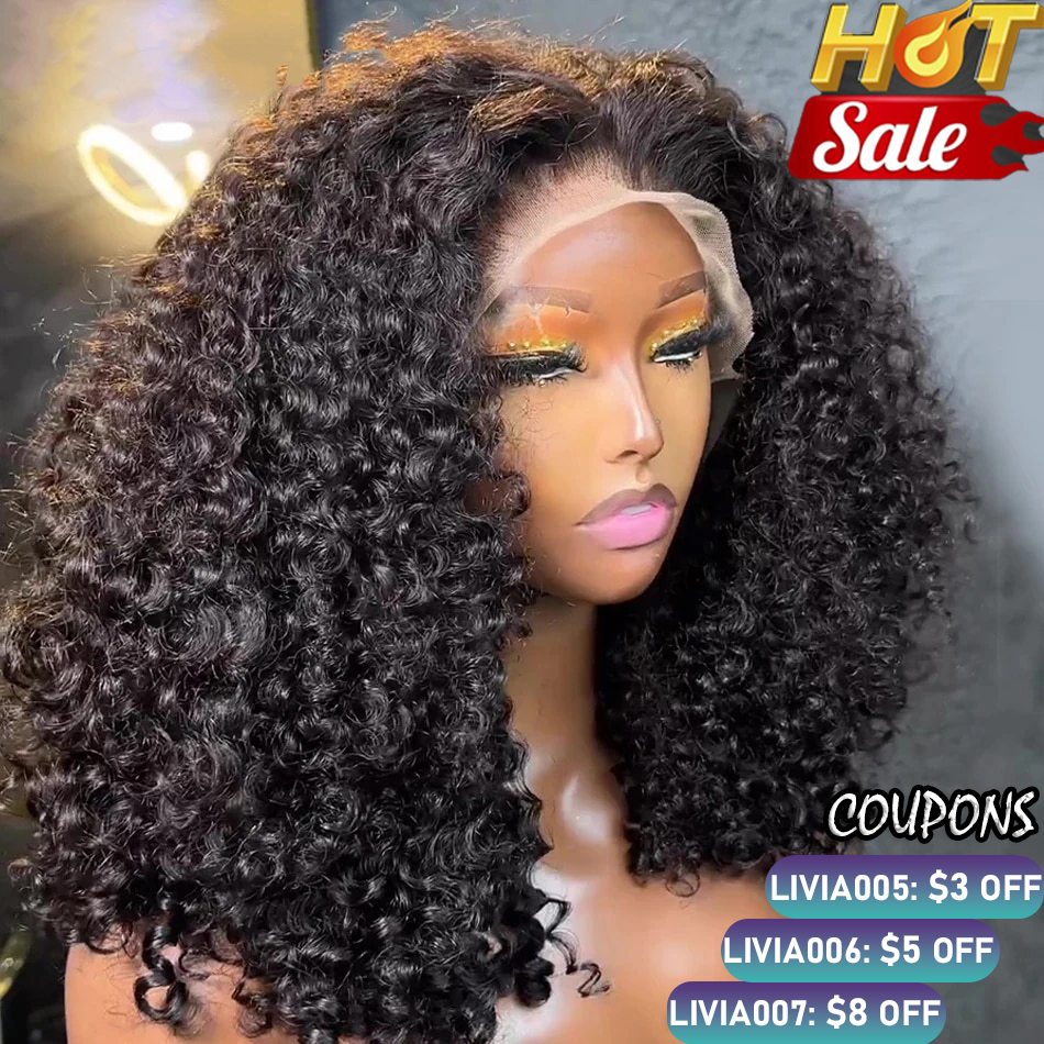 Peluca de Bob corto rizado Jerry, pelucas Bob 13x4, pelucas de cabello humano brasileño ondulado con agua profunda, negro Natural prearrancado para mujer negra Pixie