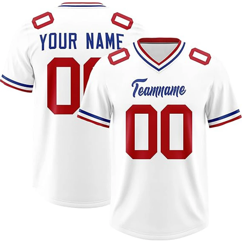 Camiseta de fútbol personalizada con nombre del número del equipo, camisetas de uniforme de equipo rápido holgadas deportivas blancas con cuello en V personalizadas DIY
