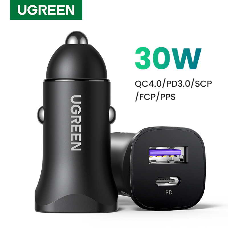 Ładowarka samochodowa UGREEN 30W USB C PD3.0 5A do iPhone 17 Samsung Galaxy S25 Xiaomi Szybkie ładowanie Quick Charge 4.0 Ładowarka samochodowa USB C