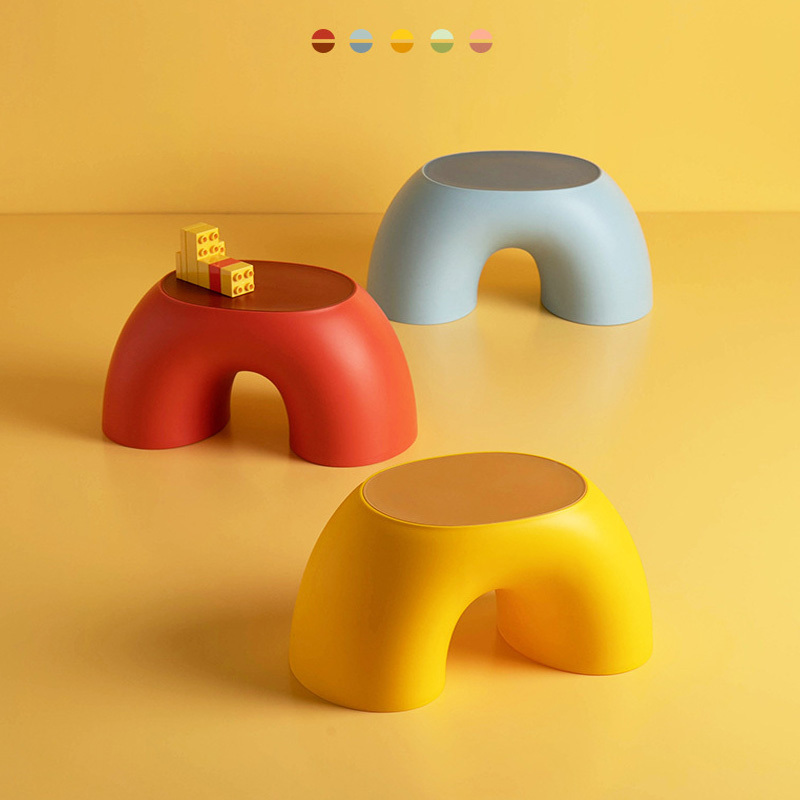 Taburete colorido con anillo Simple, banco pequeño de arcoíris, taburete cómodo redondeado para el hogar, taburete de cambio de zapatos antideslizante duradero Ins