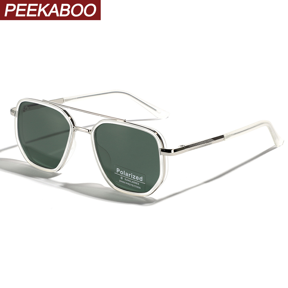 Солнцезащитные очки Peekaboo TR90 поляризационные, мужские, в ретро-стиле, металлические, квадратные, для женщин, с двойной перемычкой, для вождения, зеленые, черные, UV400