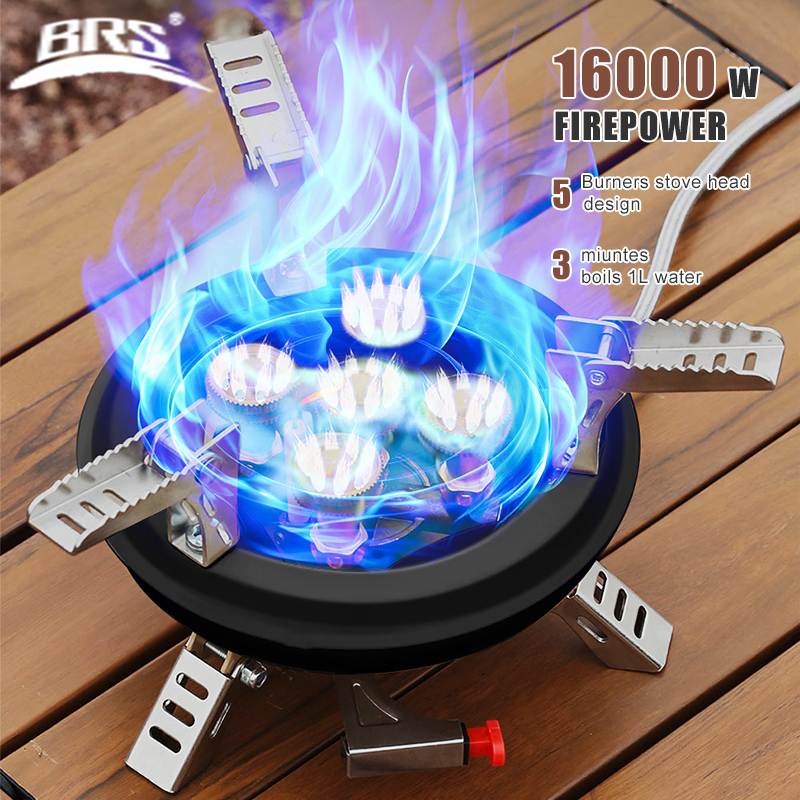 BRS-201A Tragbarer Camping-Gasherd, 16000 W, Hochdruck-Propan-Butan-Gasbrenner, Outdoor-Notfallkocher mit Piezo-Zündung
