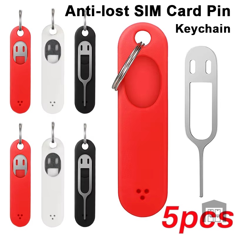 เข็มกลัดซิมการ์ดกันหลุดพร้อมถาดเข็มซิลิโคน สำหรับ iPhone Samsung LG เครื่องมือถอดซิมการ์ด SD แบบยูนิเวอร์แซล พวงกุญแจแบบใหม่