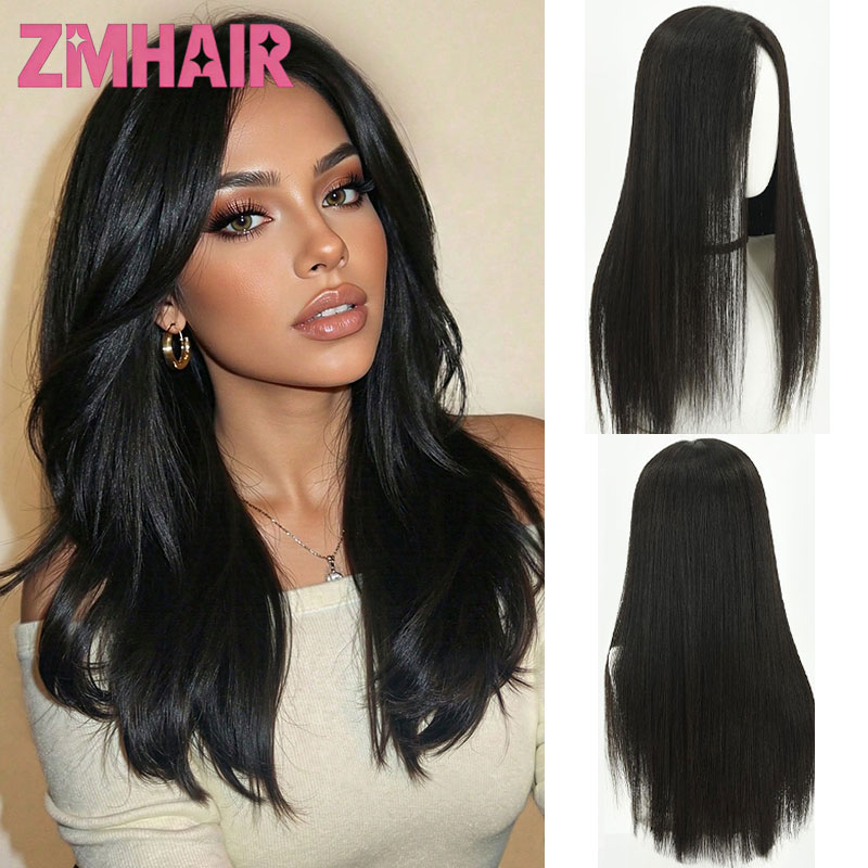 Peluca de Cabello Humano Remy Marrón Medio para Mujer, Base de Seda Transpirable, Parte Superior sin Pegamento, Frente de PU, Peluca de Verano Lista para Usar
