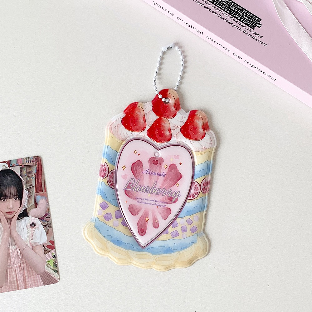 3 inch Kpop fotokaarthouder schattige aardbeientaart hartvormige kaartbeschermer draagbare tas hanger rugzak decoratie sleutelhanger kaarthoesje
