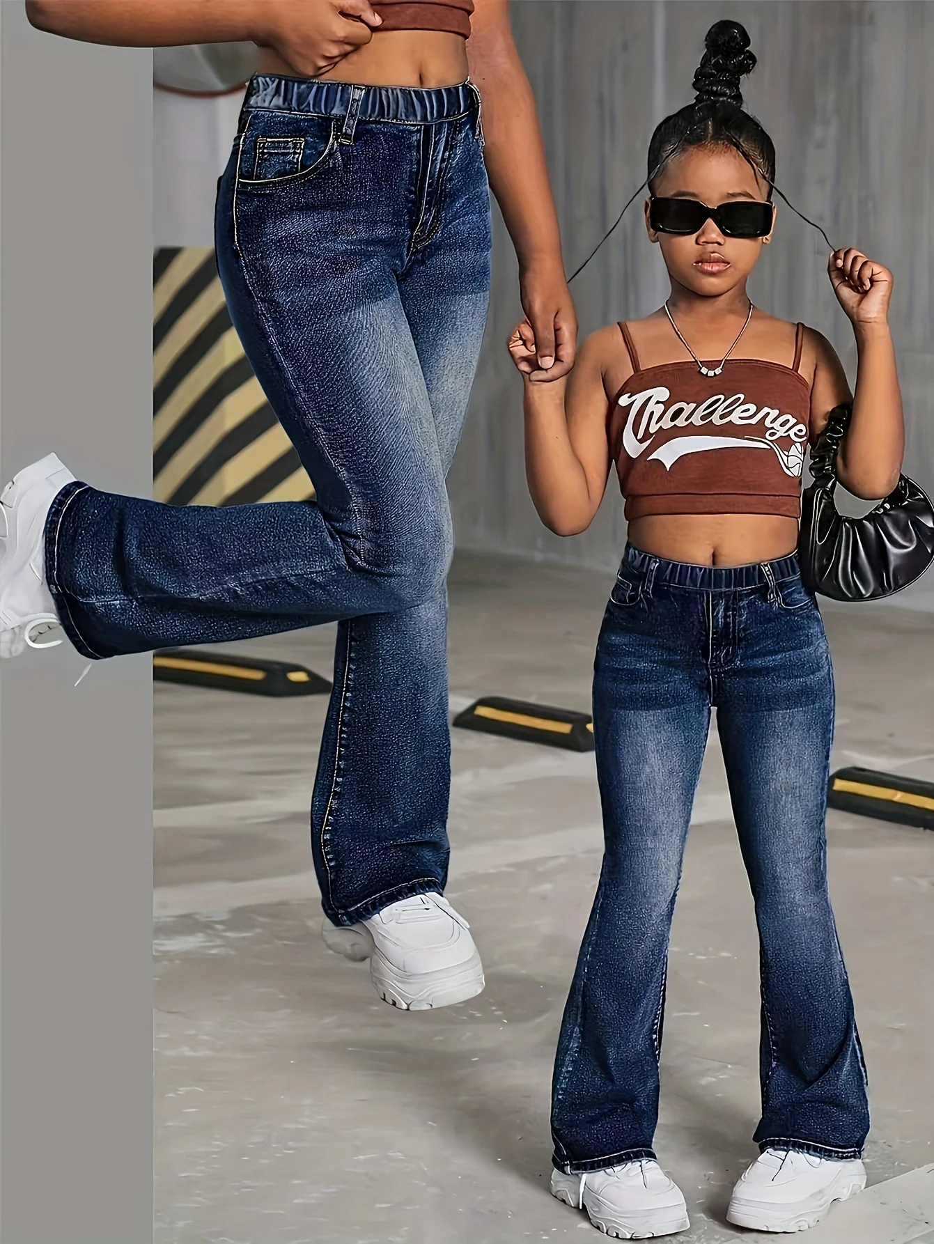 Jeans de Pierna Ancha Estilo Escolar para Niñas, Cintura Elástica y Tela Cómoda, Aptos para Usar en Todas las Estaciones