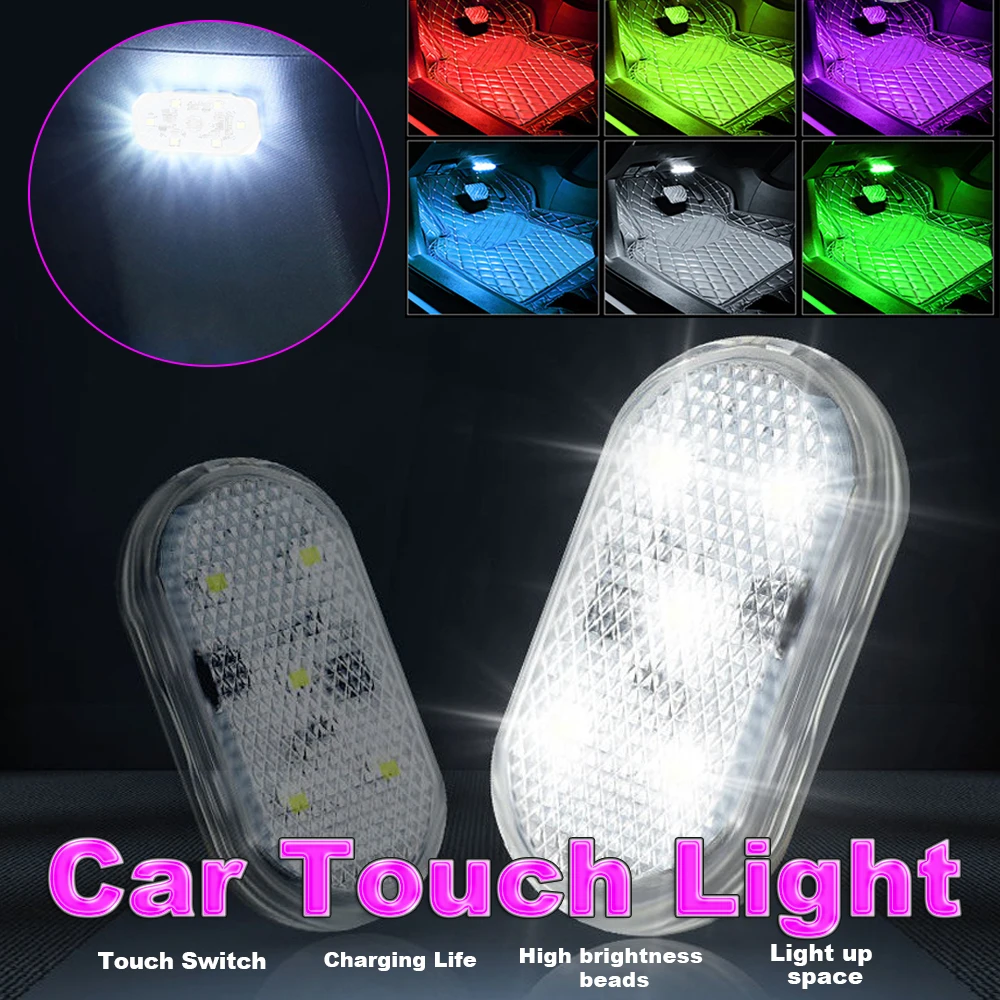 1 ชิ้น Touch Sensor LED 6 LED Ambient Light หลังคารถอ่านโคมไฟไร้สาย USB ชาร์จบรรยากาศ Light