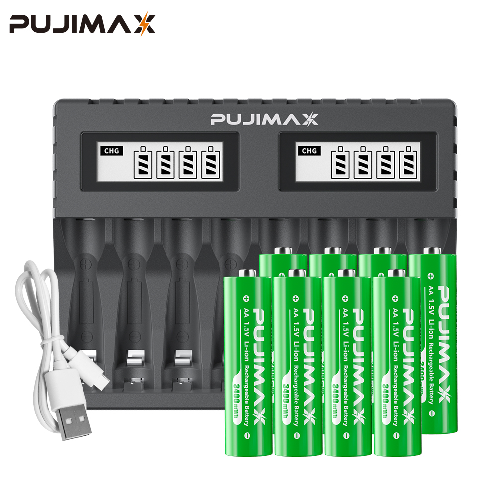 PUJIMAX AA/AAA 3400mWh 1100mWh 1.5V Li-Ion Rechargeable BatteryCharger Lithium Batteries For Mouse Flashlight Fan Game Machine