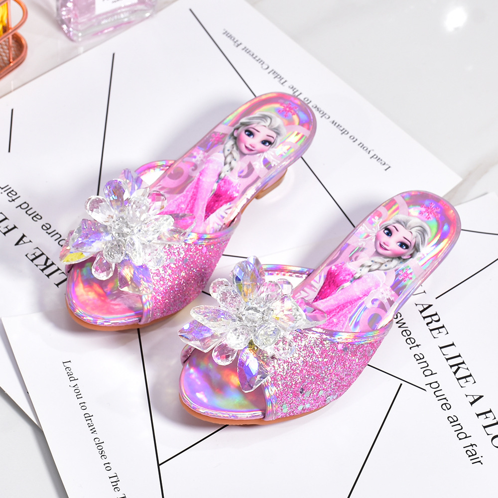 Disney frozen princesa elsa sapatos chinelos de salto alto para meninas mules moda sapatos de cristal sandálias de verão das crianças tamanho 26-37