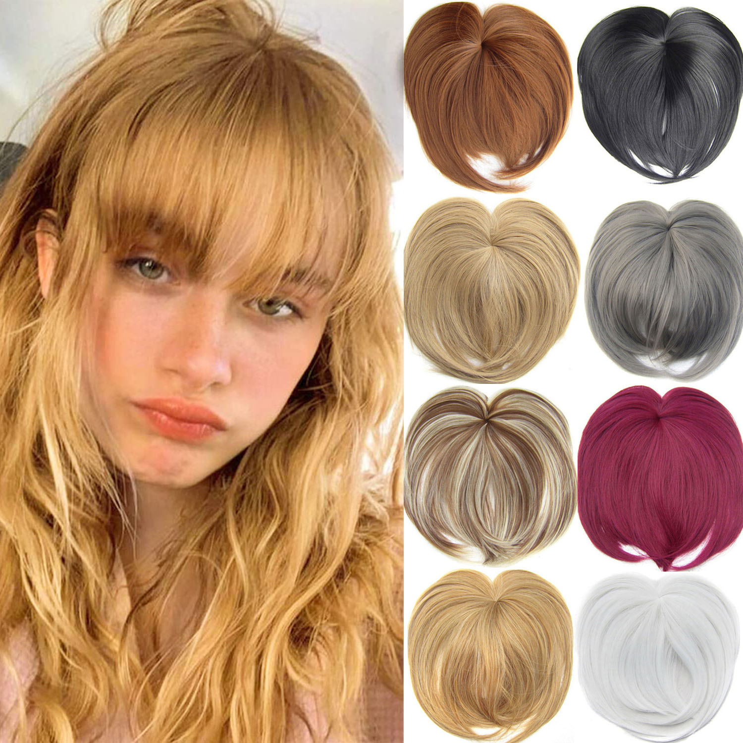 Zolin-extensión de flequillo de pelo sintético, Clip en el cabello, peluca Invisible con flecos falsos