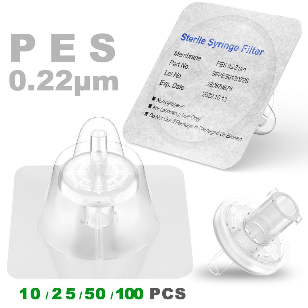 Steriele spuitfilters, PES-membraan 0,22 μm poriegrootte, 13 mm diameter, 10/25/50/100 stuks, individueel verpakt door Ks-Tek
