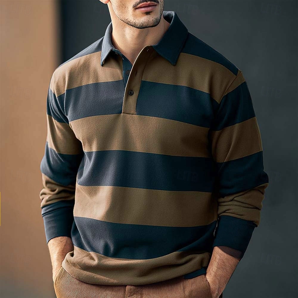 Polo a Righe Larghe da Uomo – Maglietta con Colletto a Vestibilità Comoda per Uscite nel Weekend, Incontri Informali e Stile Quotidiano Rilassato