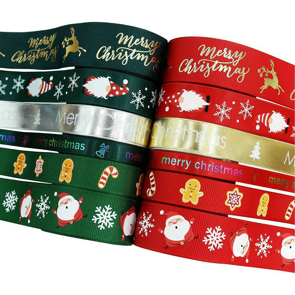 Tissu en polyester gros-grain de ruban de Noël pour emballage cadeau, artisanat décoratif de bricolage, couture de nœuds de cheveux, faveurs de Noël, 5 m