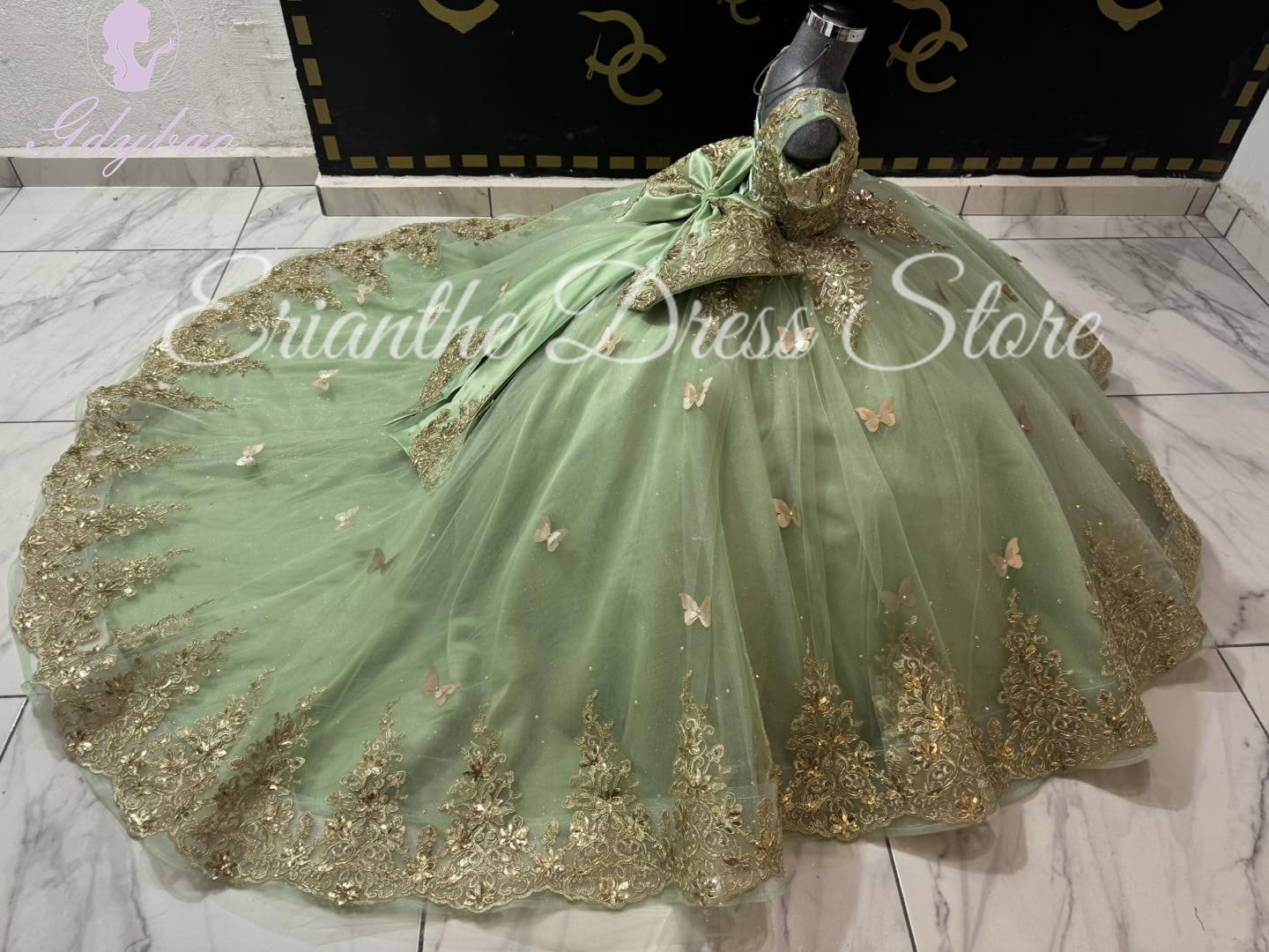 Vestido verde de flores para niña, para boda, apliques de mariposa 3D, tul, fiesta de cumpleaños para niños, vestidos de baile de primera comunión personalizados