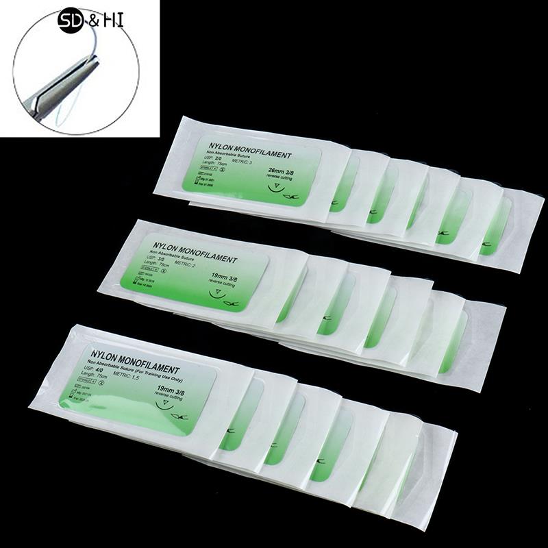 Aguja de sutura de nailon, herramienta médica de hilo, 6 piezas, 2/0, 3/0, 4/0