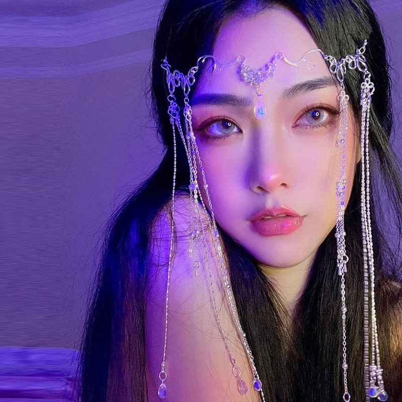 Handmade หวานงานแต่งงาน Headpiece คริสตัลเจ้าสาว Head Chain Tiara เครื่องประดับผมสําหรับผู้หญิง Rhinestone หน้าผาก Headband อุปกรณ์เสริม