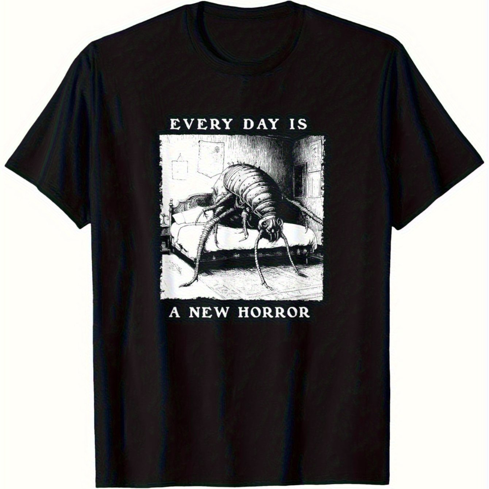 Heren Kafka Metamorphosis Literaire Horror T-shirt Elke dag is een nieuwe angst Gergal Samsha Patroon Shirt met korte mouwen Zwaar shirt