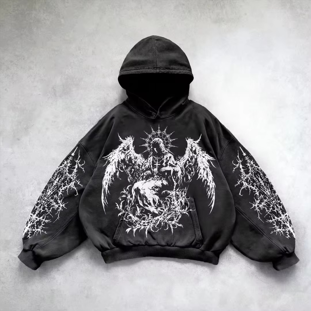 Retro gótico impressão gráfica hip hop hoodie para homem y2k grunge punk casual solto pulôver feminino streetwear moletom hoodies