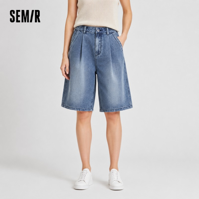 Semir Women Pants Denim Cool Feeling Loose Pleated Trendy Slim Fit Knee Length 2026 Summer Casual Street Style