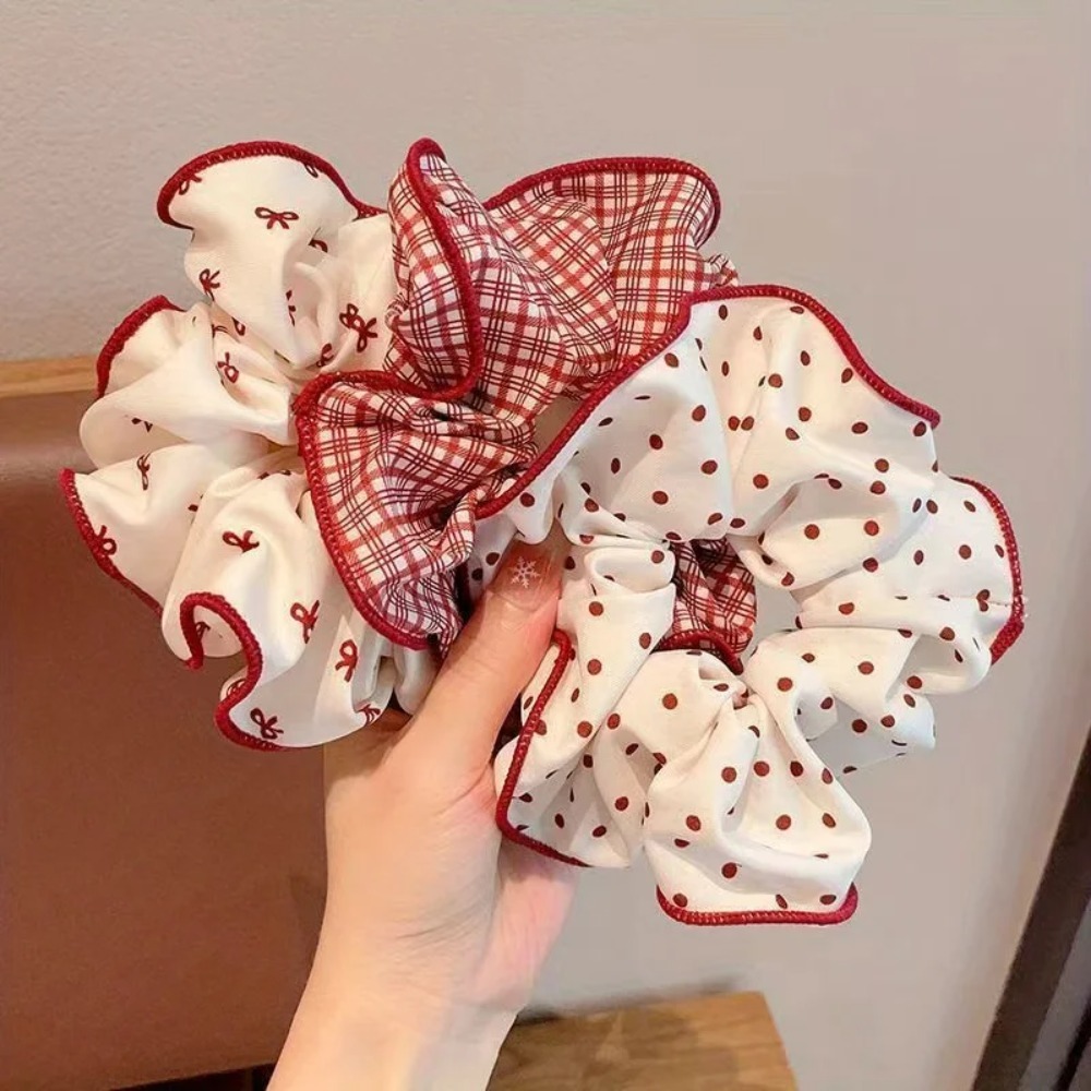 2/3 Pezzi Elastici per Capelli di Alta Qualità con Motivo a Pois Rosso per Donne e Ragazze, Morbidi Elastici Elastici, Accessori per Capelli alla Moda