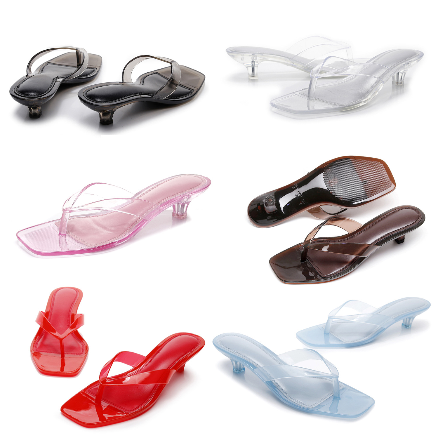 2026 Nieuwe Dames Crystal Jelly Slippers Lage Wijnglashak Teenpost Vierkante Teen Sandalen Casual Zomer Strand Slippers