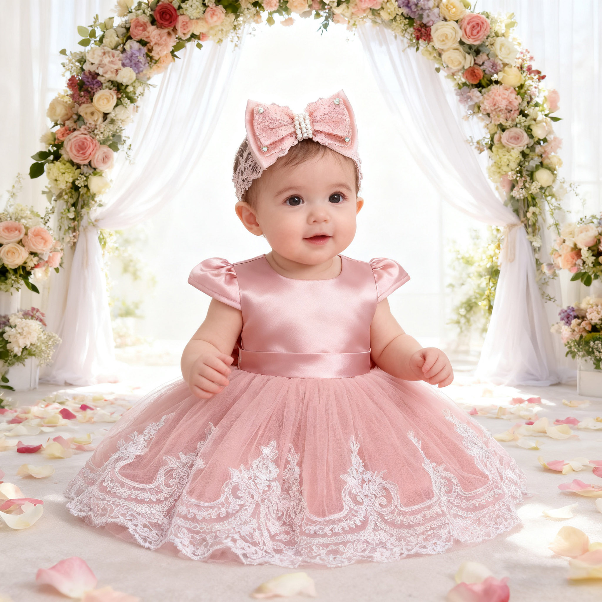 Gaun Putri Elegan Bordir Bayi untuk Anak Perempuan Gaun Pesta Festival Anak-anak Antik Renda Mewah Gaun Pernikahan Formal 0-2 Tahun