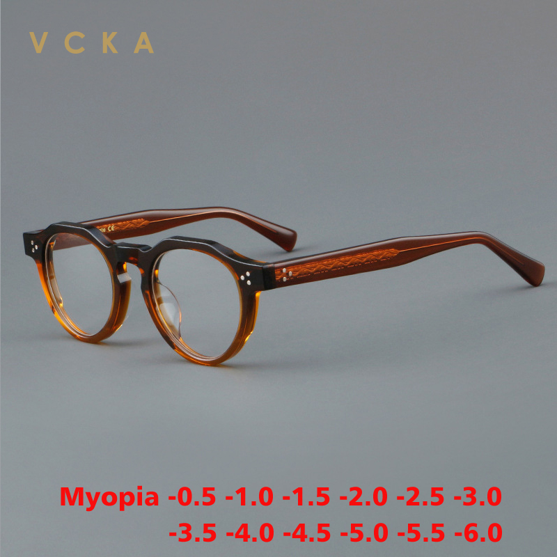 VCKA-gafas ópticas de acetato redondas para miopía para hombre y mujer, monturas de gafas de moda, gafas graduadas personalizadas,-0,50 a-6,0